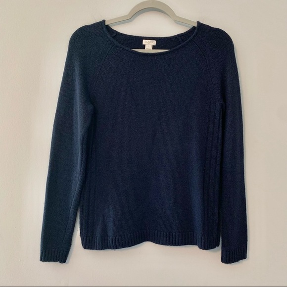 Women’s J. Crew dark blue wool blend knit raglan pullover sweater size small - Picture 1 of 6
